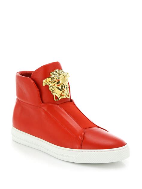 versace elasticated high-top sneakers red|Versace zipped high top sneakers.